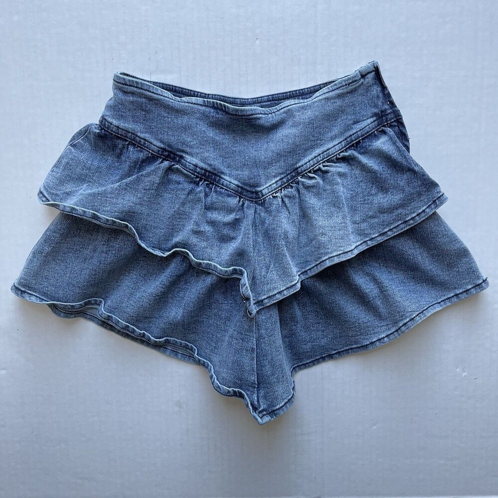 Katie J NYC Juniors Cameron Denim Skirt Blue Mini Layered Jeans Skirt Size L